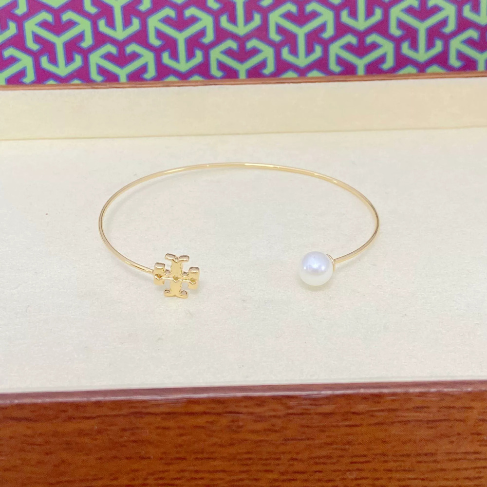Tory Burch Thin Bangle With Faux Pearl And Alphabet
